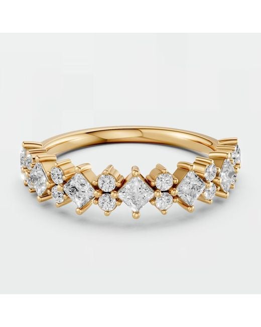 Aya Fine Jewelry Metallic Minimalist Princess & Round Diamond Wedding Ring