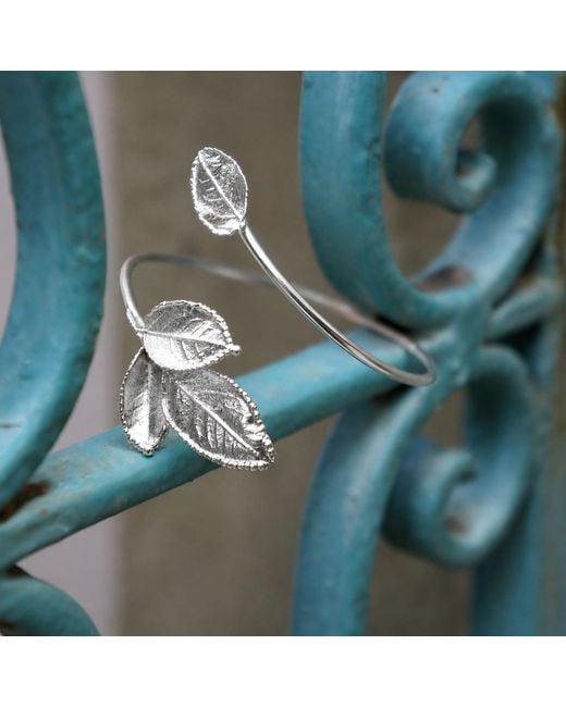 Mother Nature Jewelry White Rose Leaves Bracelet, Handmade Statement Cuff