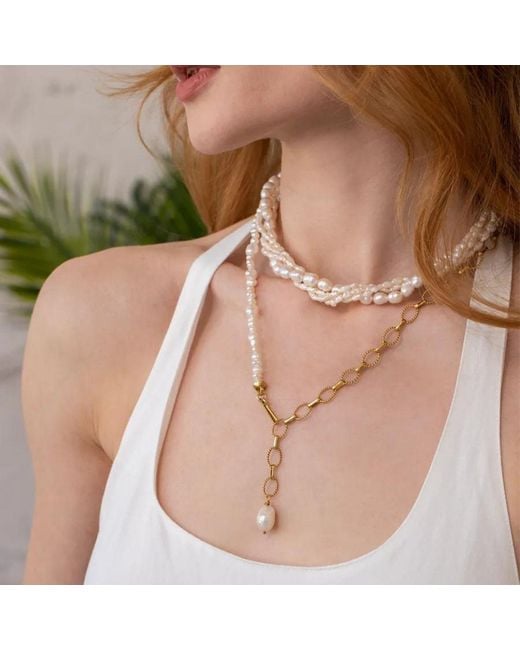 LINYA JEWELLERY Metallic Baroque Pearl Lariat Dangle Necklace