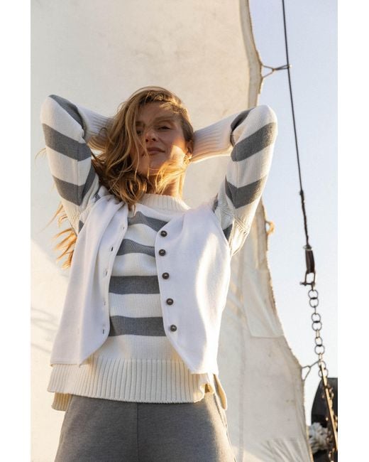 SALANIDA White Marina Striped 100% Merino Jumper