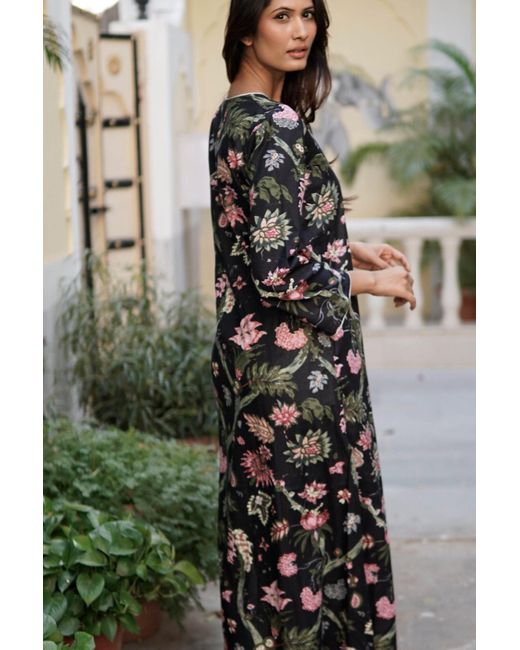 La Mandarine Black Kaftan, Juanita Long Kaftan Dress, Beach Kaftan, Luxury Beach Coverup With Pockets