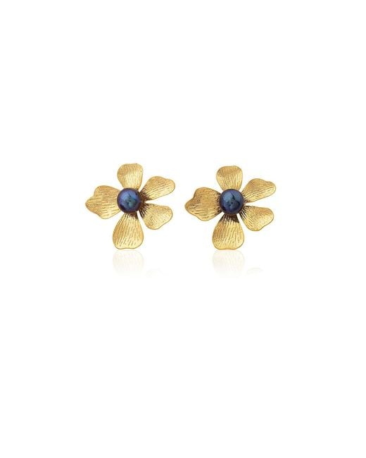 Milou Jewelry Metallic Flower Earrings With Pearl