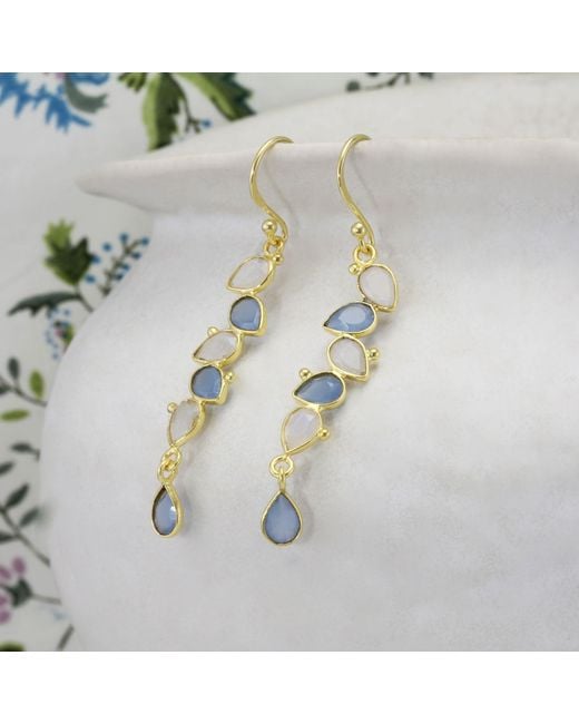 Isla Silver Metallic Moonstone & Chalcedony Drop Earrings