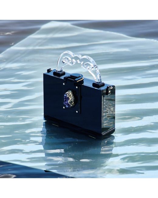 Gissa Bicalho Black Handmade Acrylic Clutch Aura
