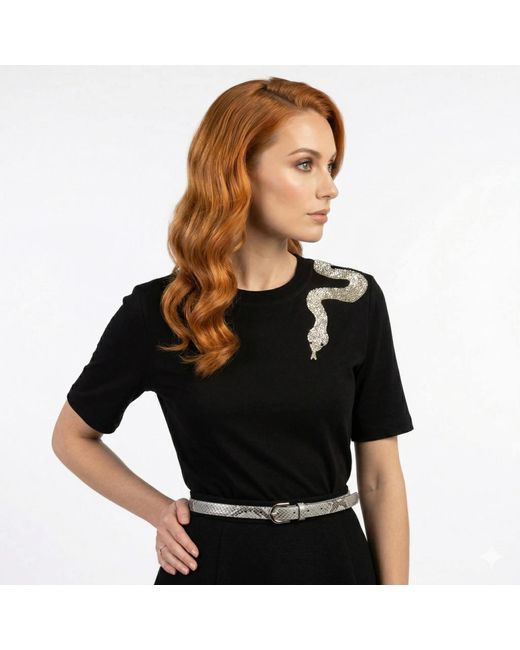House of Laines London Black Laines Couture Embellished Shoulder Snake T-Shirt
