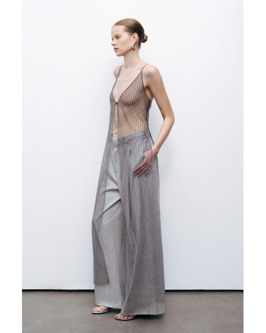 Nocturne Gray Anthracite Bead Embroidered Maxi Vest