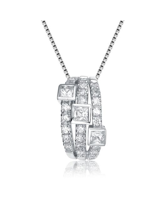 Genevive Jewelry White Sterling Silver Cubic Zirconia Ring Necklace