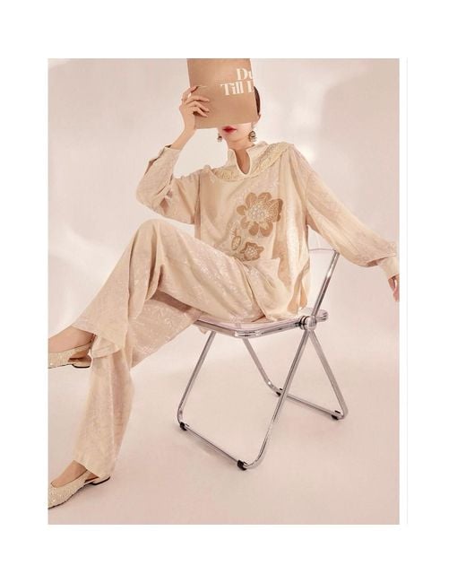 Wjy Studio London Natural Neutrals Embroidered Detail Floral Tunic