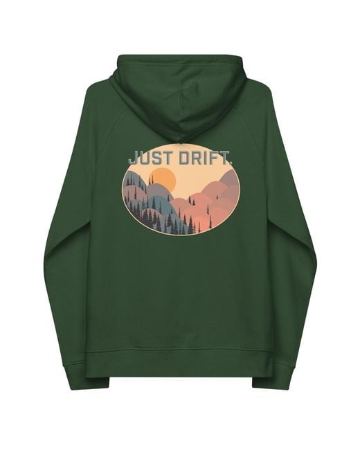 Anchor and Crew Green Bottle Just Drift. Seeker Organic Cotton Raglan Hoodie for men