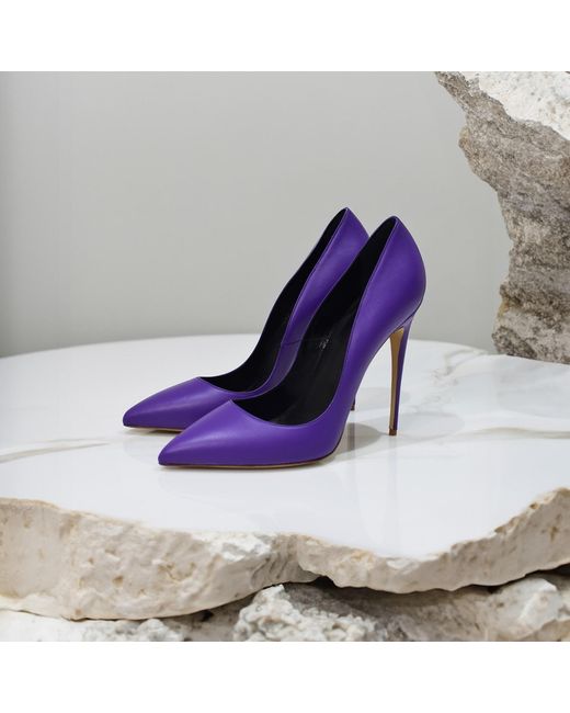 Aethra Shoes Blue Aesi Leather Pointed Toe Stiletto Pumps