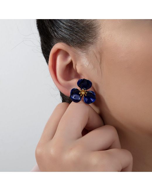 Milou Jewelry Blue Bloom Flower Earrings