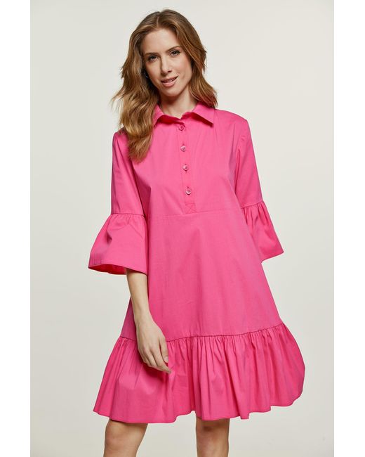 Conquista Pink Fuchsia Bell Sleeve Dress With Ruffle Hem