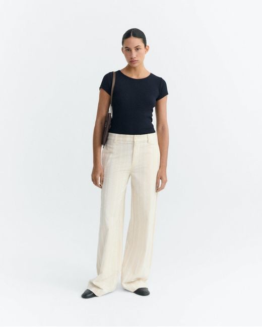 Thinking Mu White Serena Striped Straight Pants
