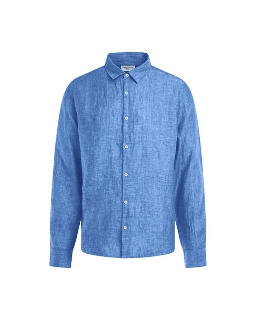 Haris Cotton Blue Linen Melange Basic Long-Sleeved Shirt for men