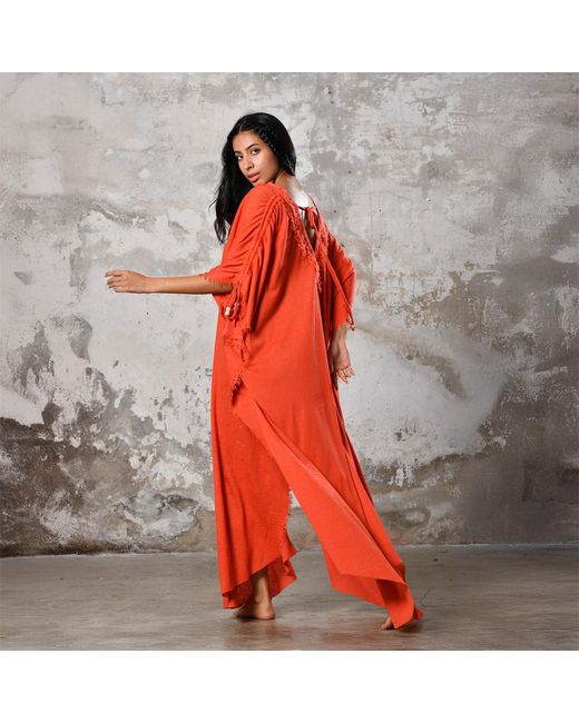 Zhenabia Red Boho Kaftan Summer Dress
