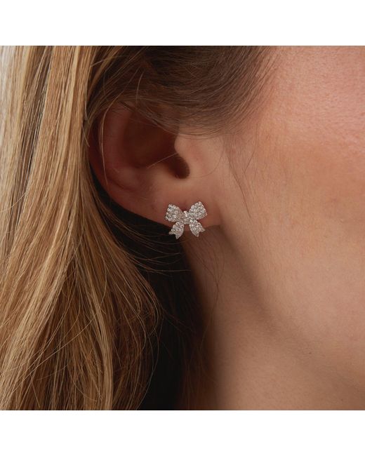 Spero London Metallic Bowtie Sterling Silver Zirconia Stud Earring