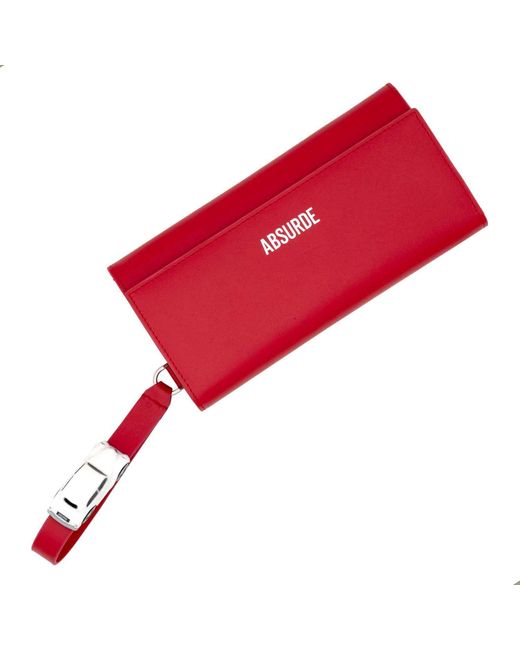 Absurde Red Parking Leather Bifold Wallet With Car