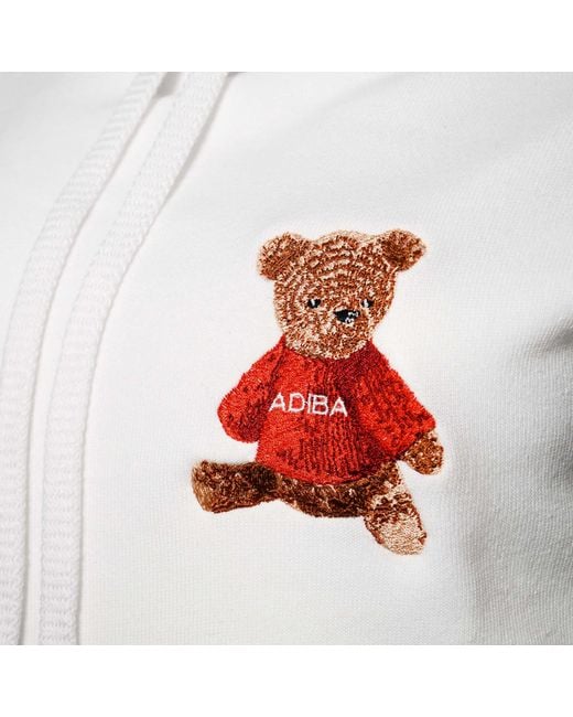 ADIBA White Embroidered Bear Hoodie Sweater