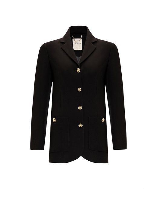 Exquise Black Structured Button Blazer Jacket