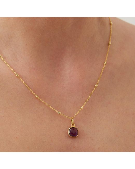Spero London Metallic Sterling Natural Square Pendant Necklace With Beaded Chain