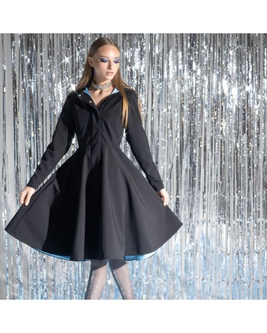 RainSisters Black Coat With Sapphire Blue Lining: Sapphire