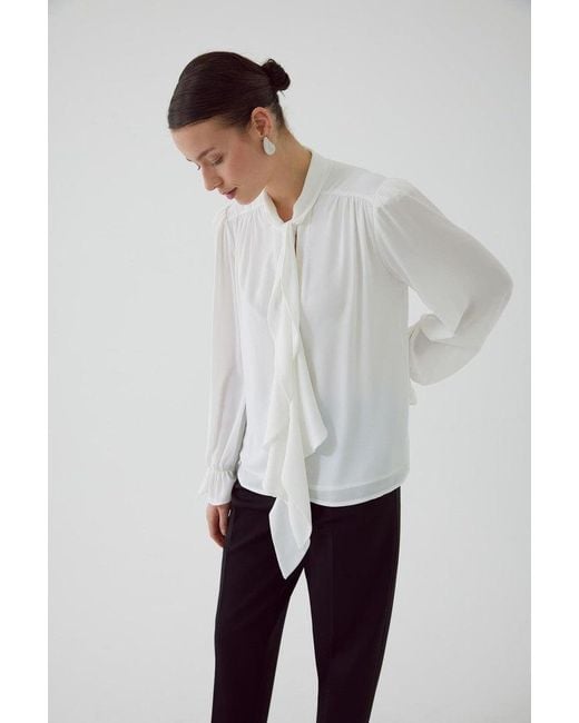Exquise White Neutrals Regular Scarf Neck Chiffon Aramis Blouse