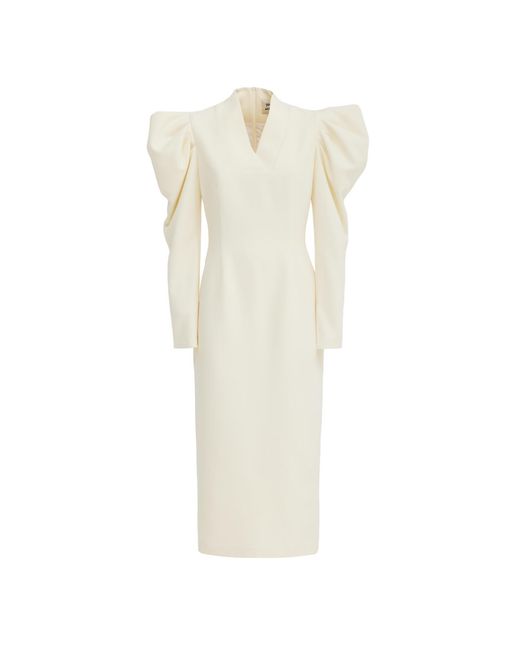 Julia Allert Natural Neutrals Crepe Midi Dress With Statement Sleeves – Ivory