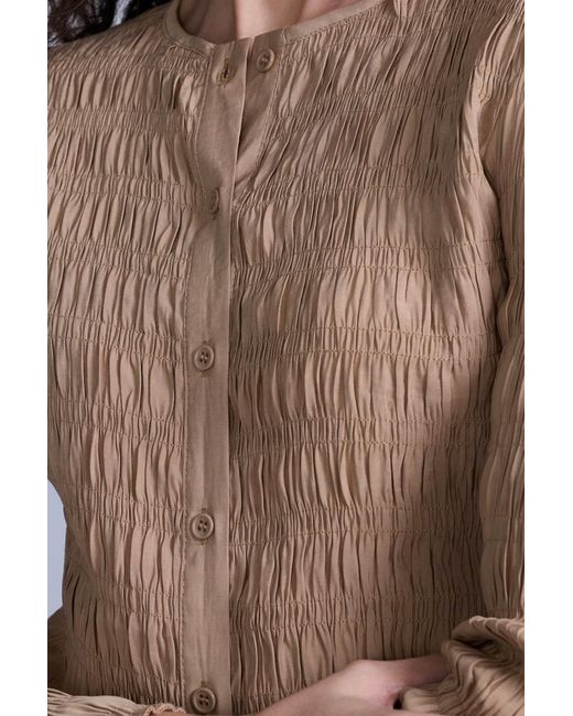 Rave on Trend Natural Ruched Button-Down Top