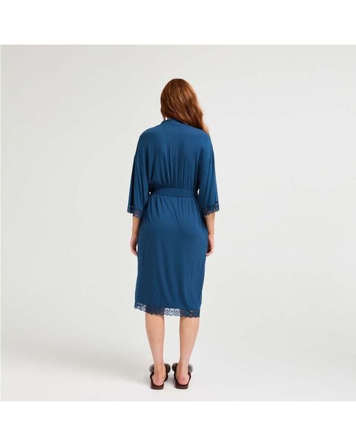 Pretty You London Blue Bamboo Lace Kimono Robe