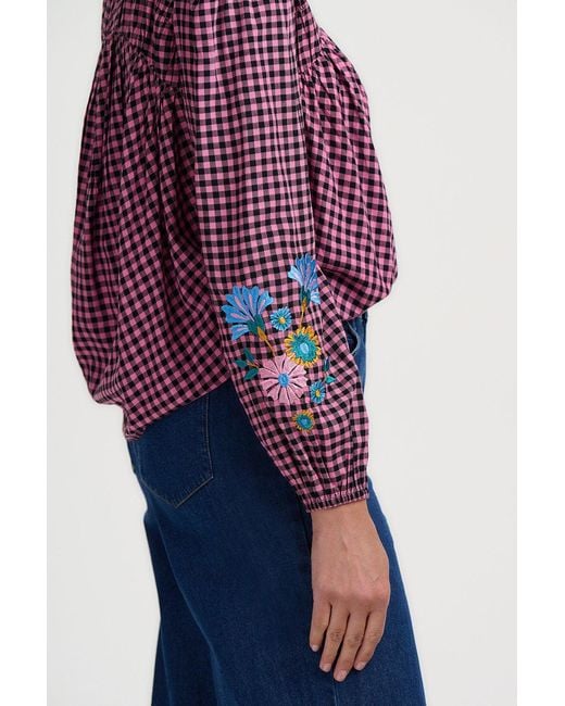 Sugarhill Purple Leah Blouse Rose Gingham Floral Embroidery
