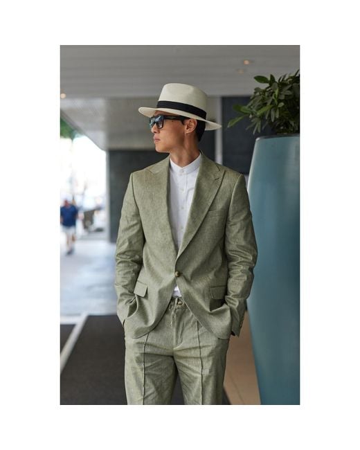 DAVID WEJ Green Hugo Linen Single Breasted Suit for men