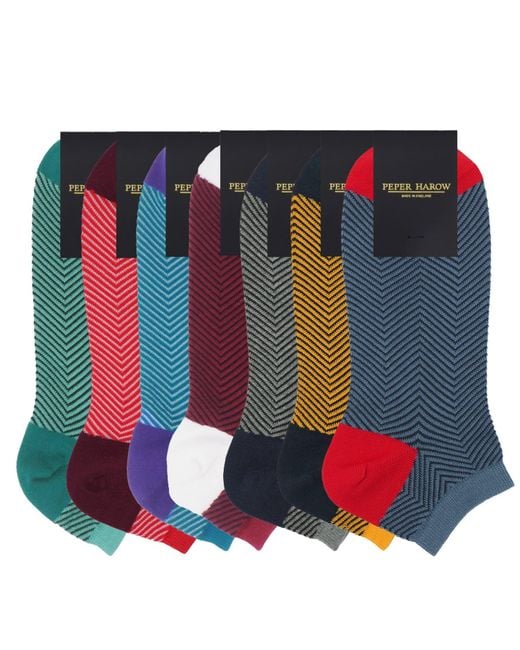 Peper Harow - Made in England Blue Trainer Socks Bundle – Seven Pairs Lux Taylor for men
