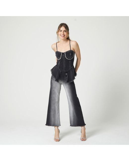 Lalipop Design Gray Gradient Effect Studded Denim Pants