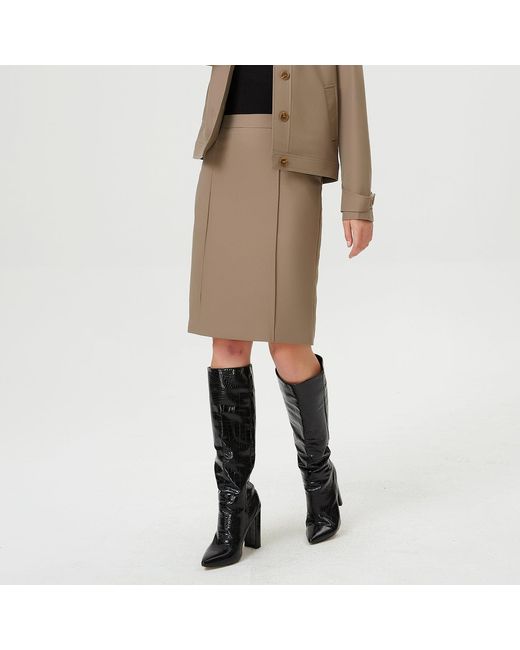Smart and Joy Brown Straight Skirt With Stitched Folds