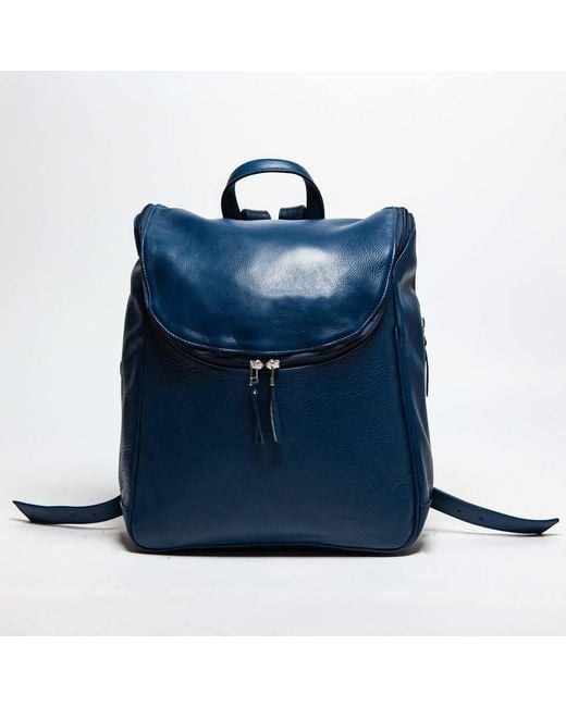 Hides Leather Co. Blue Minimal Genuine Leather Backpack