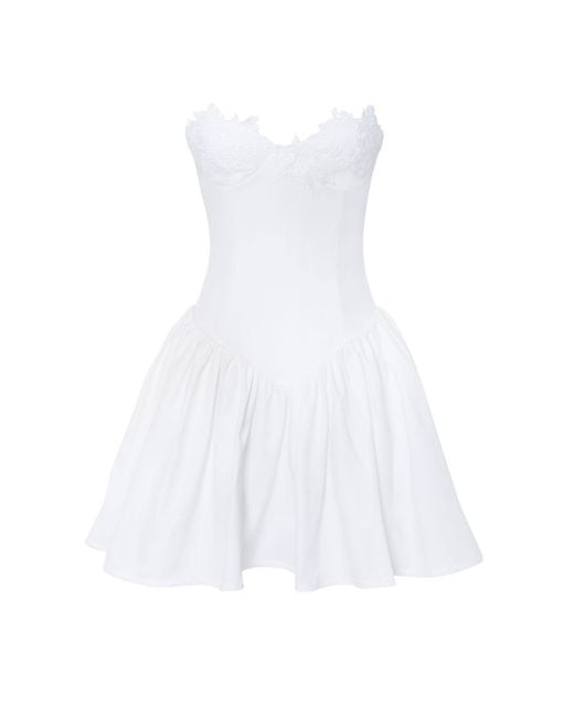 Miss Circle New York White Sacha Lace Drop Waist Corset Puffy Mini Dress