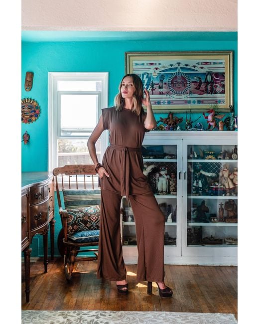 Jennafer Grace Brown Cacao Ribbed Lounge Set