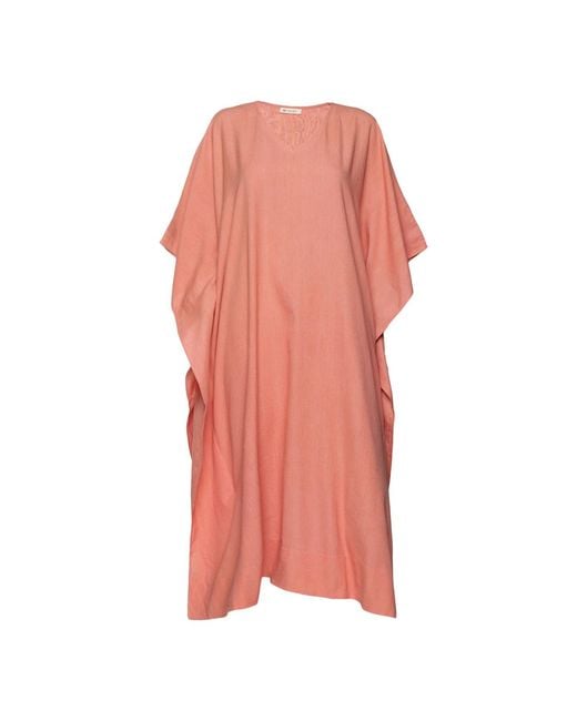 Heritagemoda Pink Neutrals Handwoven Cotton Kaftan Dress