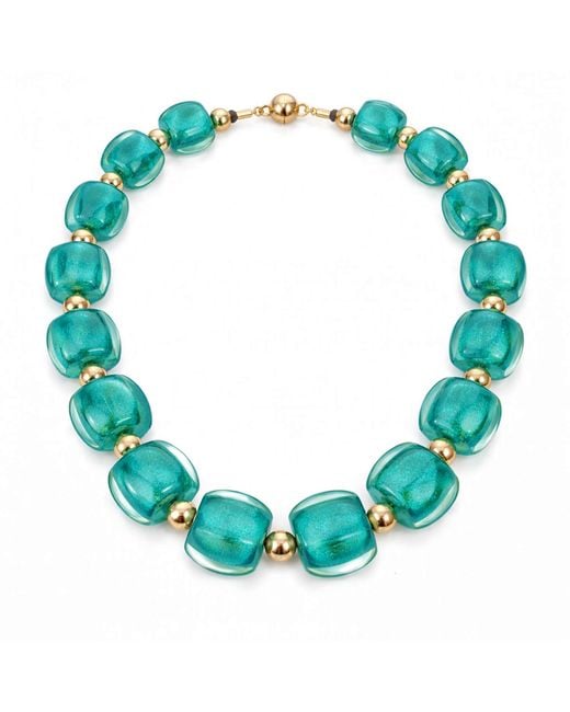 Gold & Honey Blue Beaded Lucite Necklace For After Hours