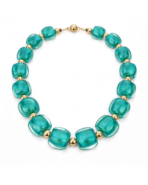 Gold & Honey Blue Beaded Lucite Necklace For After Hours