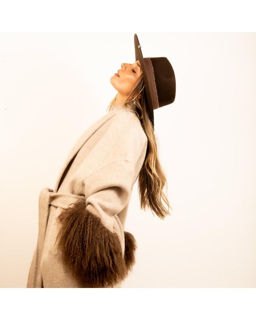 Shaded the Label Natural Neutrals The Perran Camel Wool & Mongolian Shearling Coat