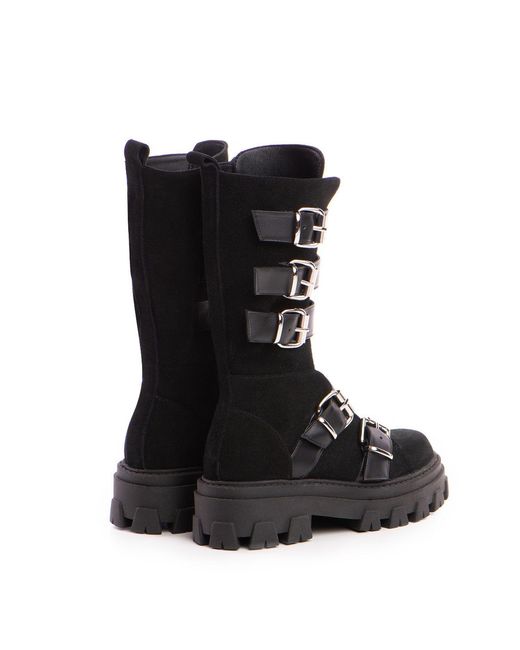 The 5Th Element Black Jagger Buckled Suede Combat Boot