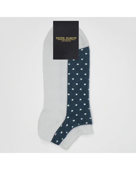 Peper Harow - Made in England Blue Organic & Polka Trainer Socks Bundle for men