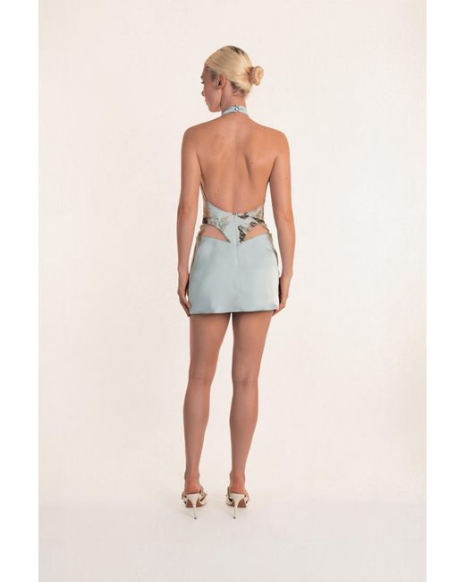 Clerestory Gray Coralie Floral Embroidered Halter Corset Mini Dress