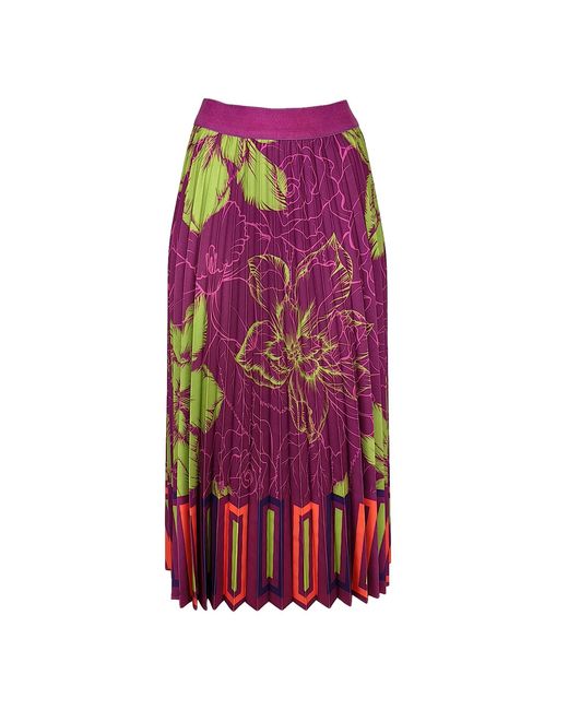 Lalipop Design Purple Floral & Geometric Color Block Half Circle Pleated Skirt