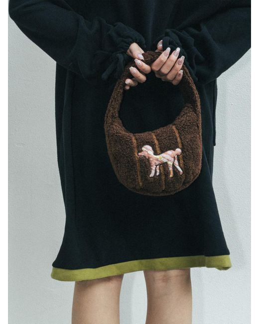 Lost Pattern Brown Pan Pan Half Moon Shearling Bag
