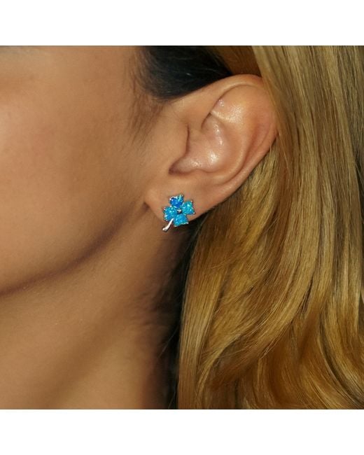 Spero London Blue Opal Four Leaves Clover Sterling Stud Earring