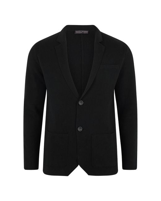 Paul James Knitwear Black Lightweight Cotton Corneliuss Formal Knitted Blazer for men