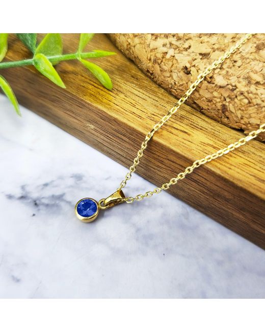 Harfi Blue Mini Round Sapphire September Birthstone Pendant Necklace