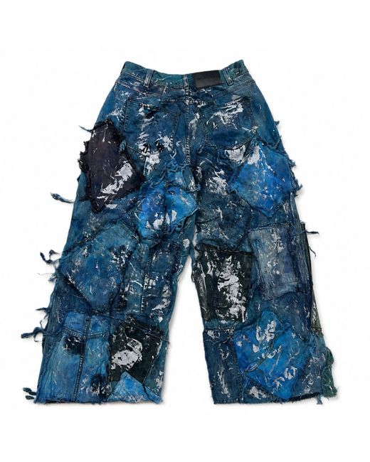 Zasta Studio Blue Wearable Ruins Shredded Wide Leg Colored Denim Pants H